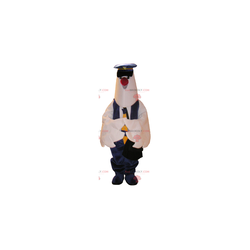 Mascote pássaro branco com roupa de piloto - Redbrokoly.com