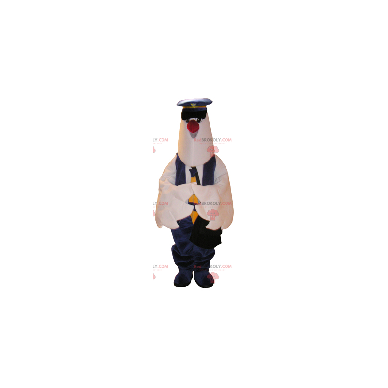 Weißes Vogelmaskottchen mit einem Pilotenoutfit - Redbrokoly.com