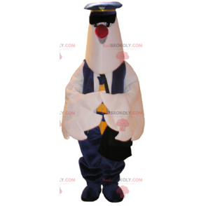 Mascote pássaro branco com roupa de piloto - Redbrokoly.com