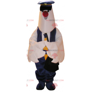 Mascotte d'oiseau blanc avec une tenue de pilote -