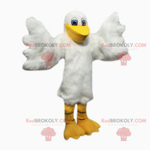 Weißes Vogelmaskottchen mit blauen Augen - Redbrokoly.com
