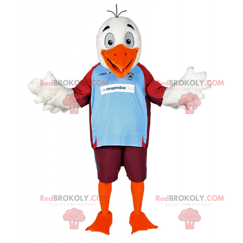 Maskot bílý pták v fotbalové vybavení - Redbrokoly.com