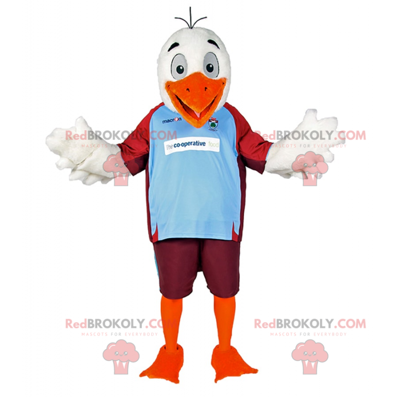 White bird mascot in soccer gear - Redbrokoly.com