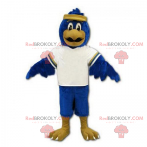 Blaues Vogelmaskottchen mit Stirnband - Redbrokoly.com