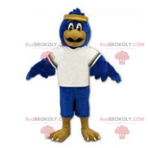 Blauwe vogel mascotte met hoofdband - Redbrokoly.com