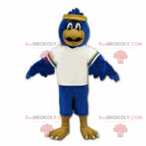 Modrý pták maskot s čelenkou - Redbrokoly.com