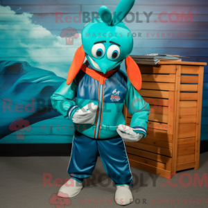 Teal Lobster Maskottchen...