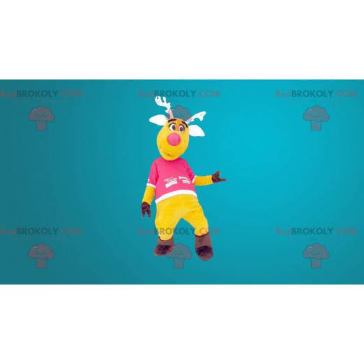 Mascote de rena amarela e rosa - Redbrokoly.com