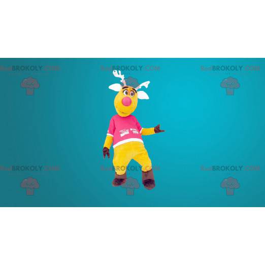 Mascotte della renna gialla e rosa - Redbrokoly.com