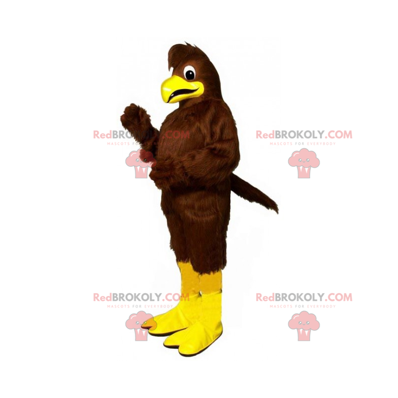 Mascote pássaro marrom e pernas amarelas - Redbrokoly.com