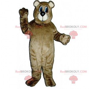 Mascotte d'ours au poil marron et yeux bleus - Redbrokoly.com