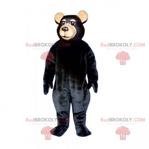 Bärenmaskottchen mit schwarzen Haaren und beiger Schnauze -