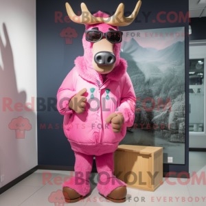 Pink Moose maskot kostume...