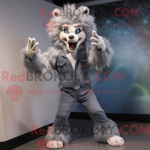 Sølv varulv maskot kostyme...