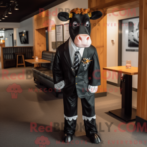 Sort Guernsey Cow maskot...