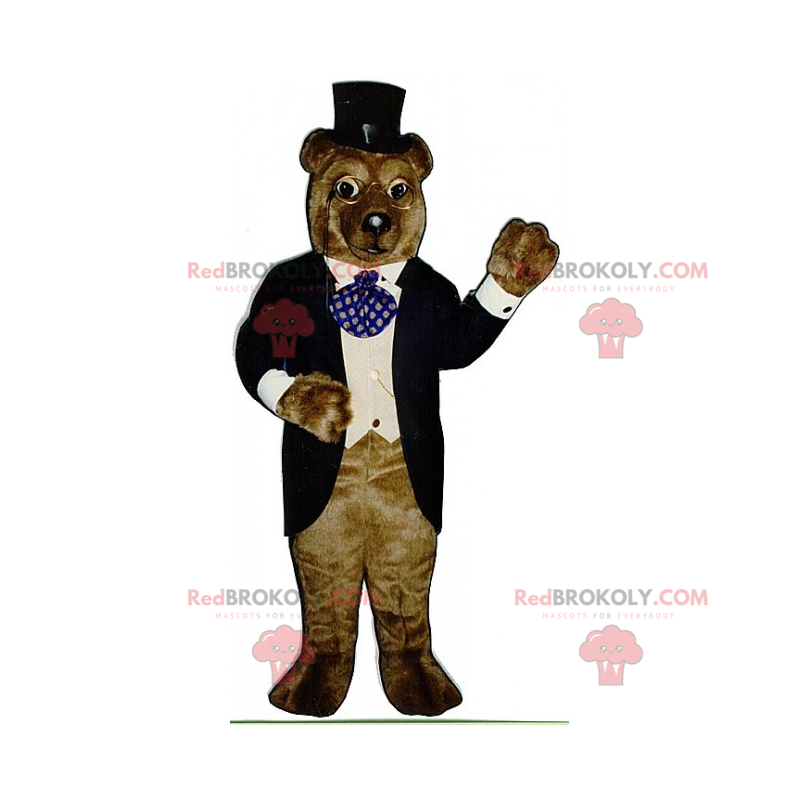 Mascote urso pardo em traje de gala - Redbrokoly.com