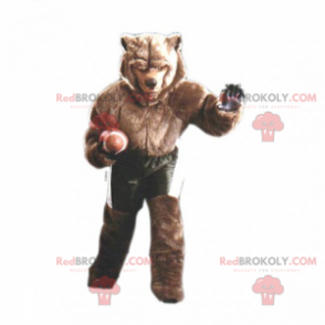 Mascote urso pardo com equipamento de futebol americano -