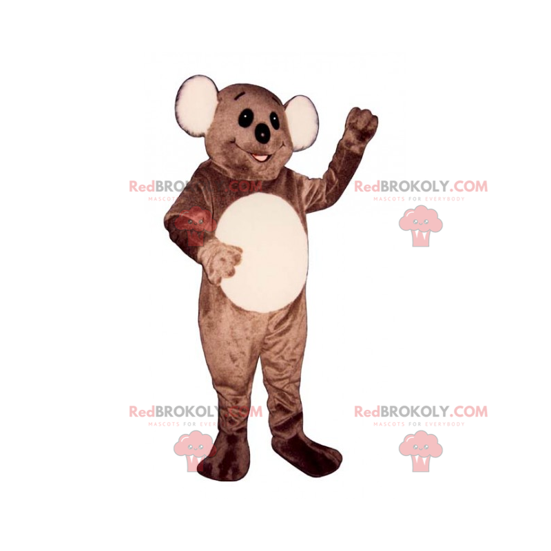 Brown and beige bear mascot with large round ears -