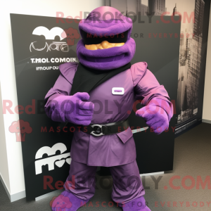 Fantasia de mascote Commando roxo com capa e faixas de cabeça - Mascotes do Para Commando - REBROKO_267829 - RedBrokoly.com