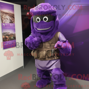Fantasia de mascote Commando roxo com capa e faixas de cabeça - Mascotes do Para Commando - REBROKO_267830 - RedBrokoly.com