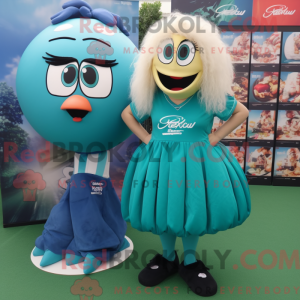 Teal Rugby Ball mascot...