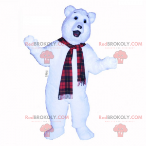Mascotte orso polare con sciarpa scozzese - Redbrokoly.com