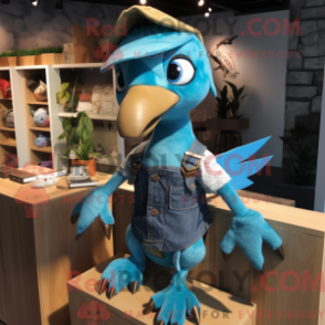 Fantasia de mascote de pterodáctilo ciano com macacão e broches - Mascotes pterodáctilos - REBROKO_268109 - RedBrokoly.com