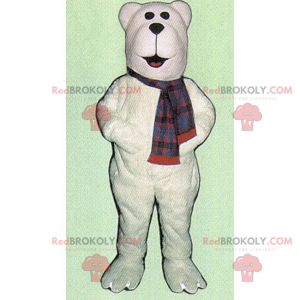 Mascote urso polar branco com lenço - Redbrokoly.com