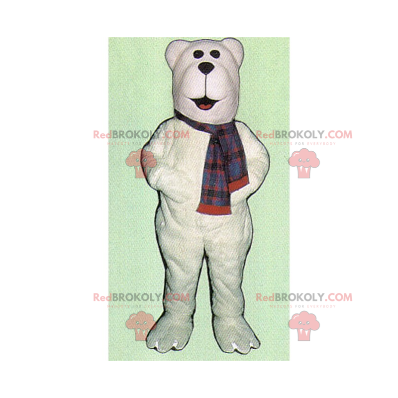 Biała maskotka niedźwiedź polarny z szalikiem - Redbrokoly.com