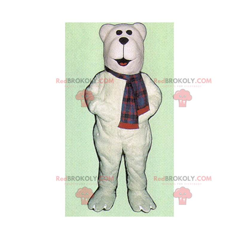 Mascote urso polar branco com lenço - Redbrokoly.com