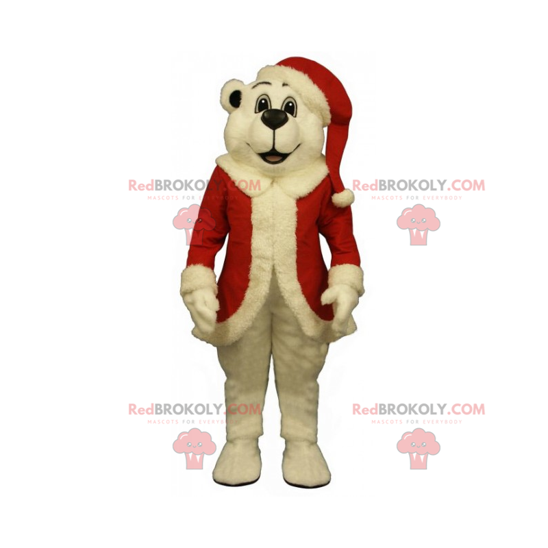 Mascotte d'ours polaire en tenue de père Noel - Redbrokoly.com