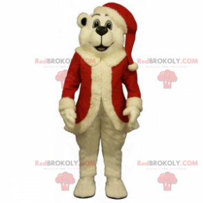 Mascote do urso polar em traje de Papai Noel - Redbrokoly.com