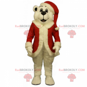 Mascotte d'ours polaire en tenue de père Noel - Redbrokoly.com