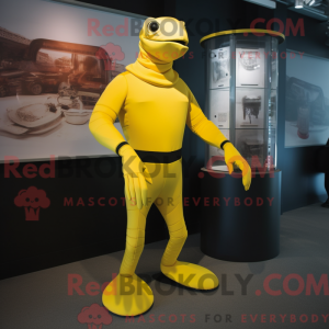 Yellow Stilt Walker mascot...