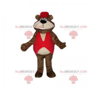 Mascotte orso morbido con giacca rossa - Redbrokoly.com