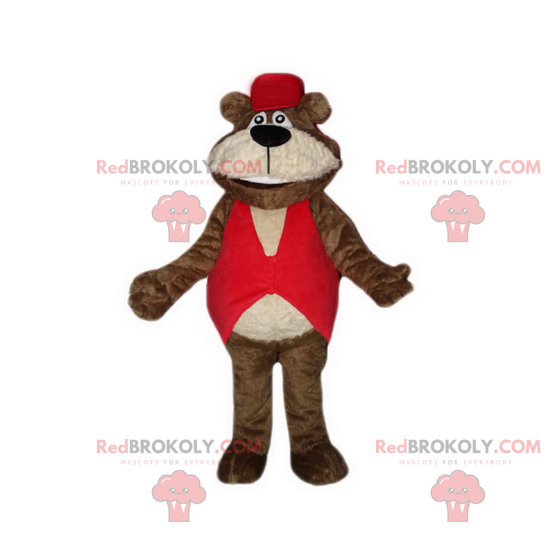 Mascota oso suave con chaqueta roja - Redbrokoly.com