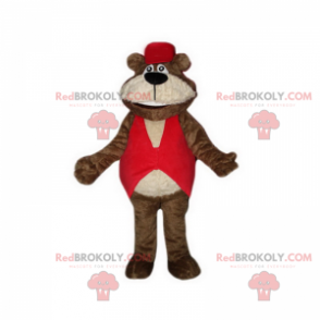 Blød bjørnemaskot med rød jakke - Redbrokoly.com