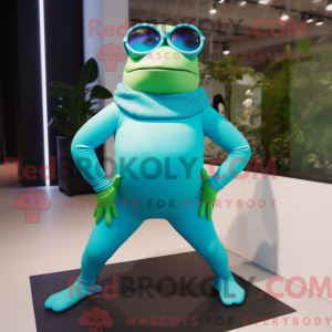 Cyan Frog-maskotdraktfigur...
