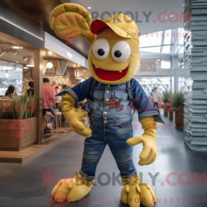 Guld hummer maskot kostume...