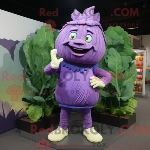 Paarse kool mascottekostuum...