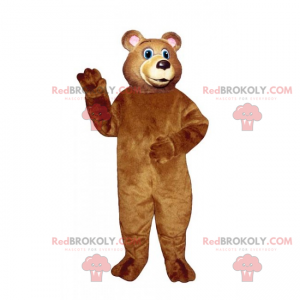 Medvěd maskot s hnědými vlasy a modrýma očima - Redbrokoly.com