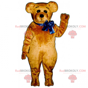 Bear maskot med blå sløjfe - Redbrokoly.com