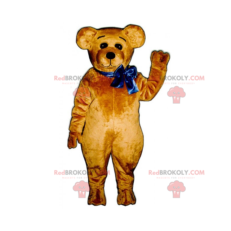Bear maskot med blå sløjfe - Redbrokoly.com
