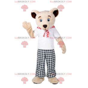 Mascota del oso de peluche con pantalones a cuadros -