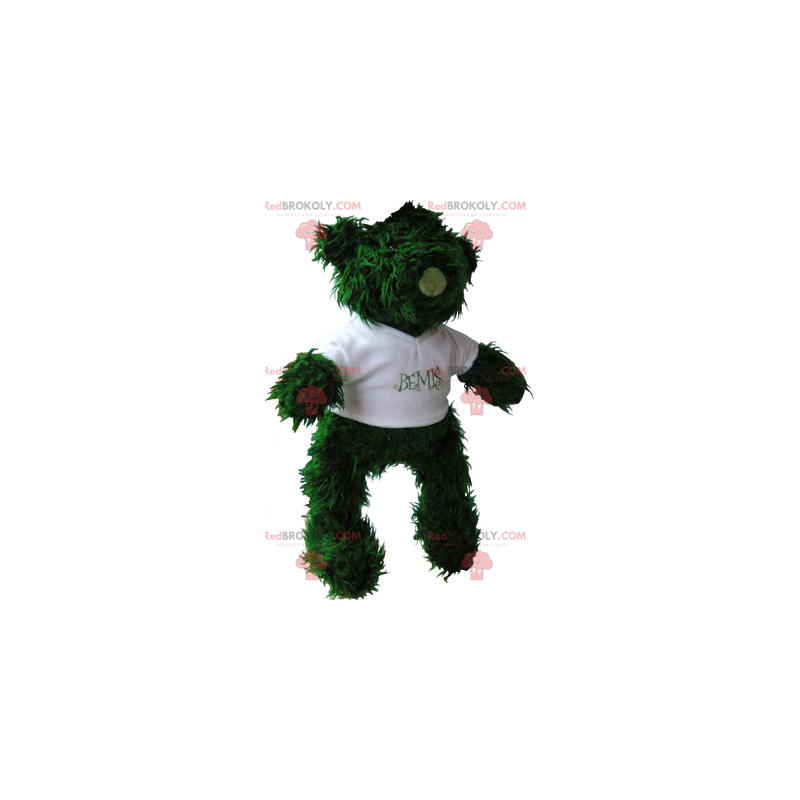 Liten grön nallebjörnmaskot med t-shirt - Redbrokoly.com
