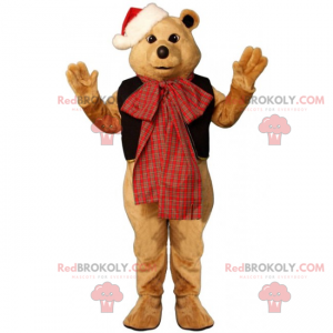 Teddybär Maskottchen mit Schleife und Weihnachtsmütze -