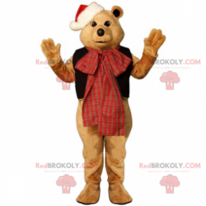 Teddybeer mascotte met een strik en kerstmuts - Redbrokoly.com