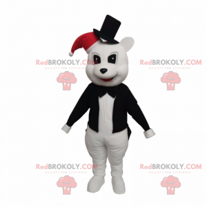 Mascote do urso polar com vestido de gala e chapéu de Natal -