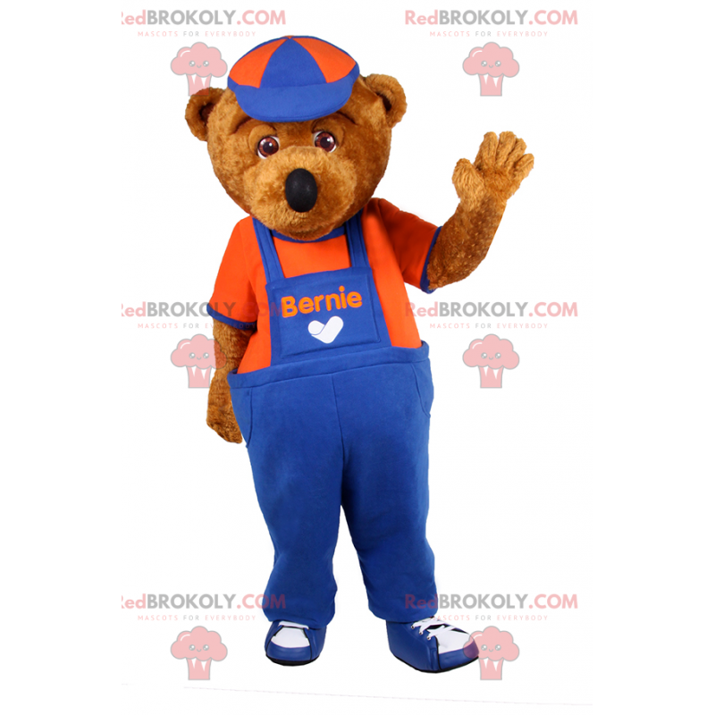 Teddy bear mascot overalls and cap - Redbrokoly.com