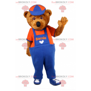 Teddy bear mascot overalls and cap - Redbrokoly.com